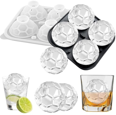 Stor isbitsform silikon, isbollsform silikon med lock, 3D rund isbitsform fotboll, isbitsform kula återanvändbar, fotbollsform isbitsbehållare för cocktail, whisky, juice