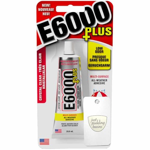 E6000 Plus Multi-Purpose Clear Strong Glue is Waterproof and Paintable, Strong Flexible Craft Adhesive for Wood, Glass, Fabric, Ceramic, Metal and More, 26.6ml and Applicator Card