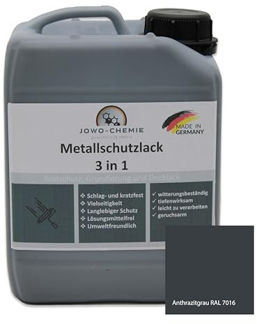 Metallschutzlack 3in1 (5kg) Metallfarbe Dauerhafter Schutz & hohe Beständigkeit, umfassende Lösung für den Schutz und die Veredelung von Metalloberflächen (Anthrazitgrau RAL 7016)