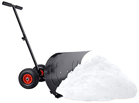 YRHome Schneeschaufel auf Rädern Schneeschieber Höhenverstellbar 5-Fach Schneeräumer Komfortable T-Griff Schneeschild 74cm & 25cm Reifendurchmesser Schneeräumen Schneepflug Schneefräse
