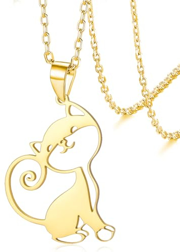 VASSAGO Sött katthalsband för kvinnor män rostfritt stål kattunge hänge halsband kattunge smycken gåvor för kattälskare vänner, Adjusatble, Rostfritt stål, Ingen ädelsten