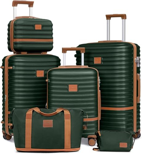 Joyway Set di valigie da viaggio 6 pezzi a guscio duro con beauty case custodia per cosmetici con 4 ruote e serratura TSA Il set di valigie contiene 1 borsa da viaggio e 1 borsa da toilette Verde