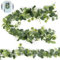 2 Piezas Guirnaldas Artificiales de Eucalipto con Hojas, Flores Blancas Enredaderas Artificiales Decorativas, Guirnalda de Eucalipto Sintética, Guirnalda Flores para Bodas, Fiestas, Mesas de Comedor