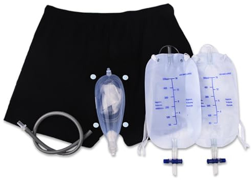 Men's Incontinence Briefs, Incontinence Underwear, Wearable Urinal with Urine Leg Bag & Silicone Urine Collector Catheter for Men Elderly(L)