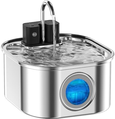 Fuente para gatos inalámbrica NautyPaws: 3,2 L de acero inoxidable, detector de movimiento, dispensador automático de agua para perros y gatos, 42000 mAh, funciona con pilas