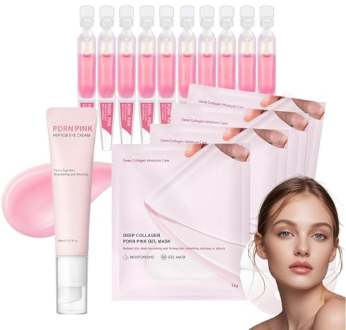 PDRN Pink Peptide Korean Skincare Set - Skin Care Sets & Kits - Pink Serum Ampoule & PDRN Pin_k Collagen Gel Mask & Under Eye Cream with Retinol - Vegan Daily Skin Care & Glowing Skin