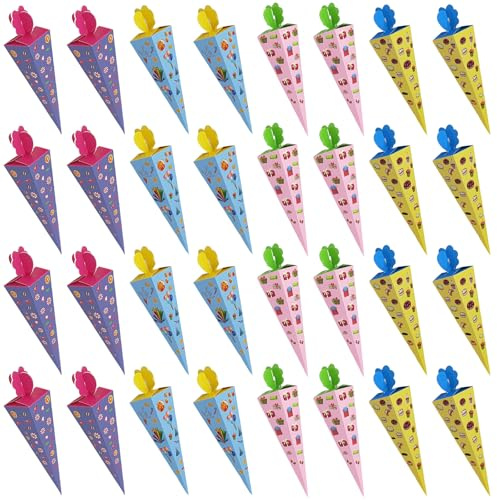 FAINCA 32 Stück Mini Zuckertüten 17 cm Kleine Schultüten Konische Form Kleine Zuckertüten zum Befüllen Faltbar Mini Schultüte für Geschenkverpackungen Partydekorationen Einschulungsgeschenke