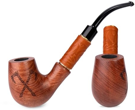 19 cm lång päronträ rökpipa | Churchwarden tobakspipa med “Vikings Valhalla”-gravyr | För 9 mm filter | Sammetspåse ingår | Endast för tobaksanvändning