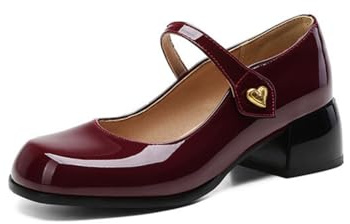 JZWBLDS Mujer Elegante Retro Tacones de Cuero de Charol Punta Cuadrada Mary Jane Zapatos de Tacón Bajo y Oficina,Rojo,42 EU