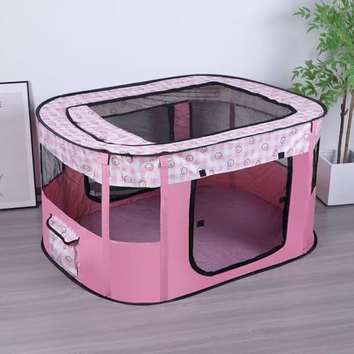 CLIUNT Foldable Pet Playpen, Portable Dog Cage, Portable Small Dog Cat Crate, Soft Indoor Outdoor Pet Cage, Portable Kennel Cage for Puppy DogS Kitten Cat(Plaid Pink-S, 70X55X40CM)