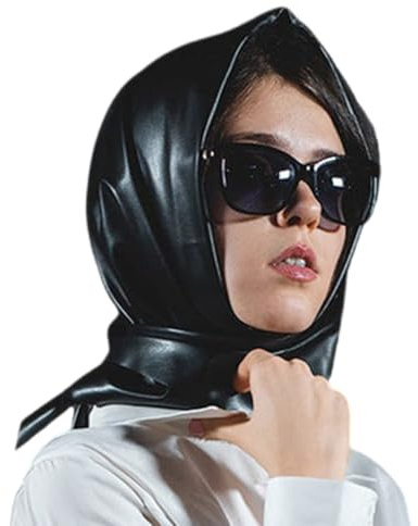 Girl Leather Hair Scarf Sunscreen Triangle Headscarf Black Bandana Kerchief Headdress Shawl Wrap for Travel