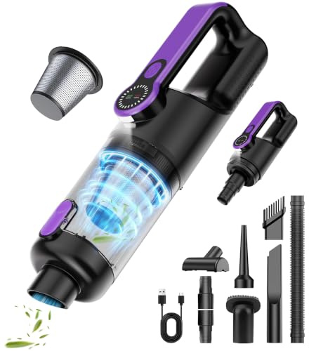 Aspirador de coche 4 en 1 26000 PA, aspirador de mano inalámbrico potente y compacto, con pantalla LED y batería recargable, para coche, hogar, oficina y cocina, pelo de animales.