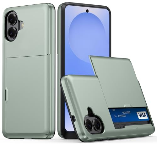 HAONANDE Mobilskal för iPhone 17 med Dold Korthållare, Stöttåligt Skal i Hård PC + Mjuk TPU, Slimmat Matt Skydd med Skjutbart Kortfack för 1-2 Kort Mörkgrön