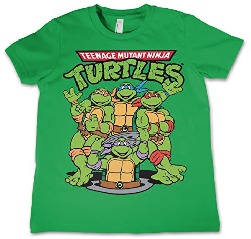 Teenage Mutant Ninja Turtles Offizielles Lizenzprodukt TMNT Group Kinder T-Shirt (Grün), 8 Years