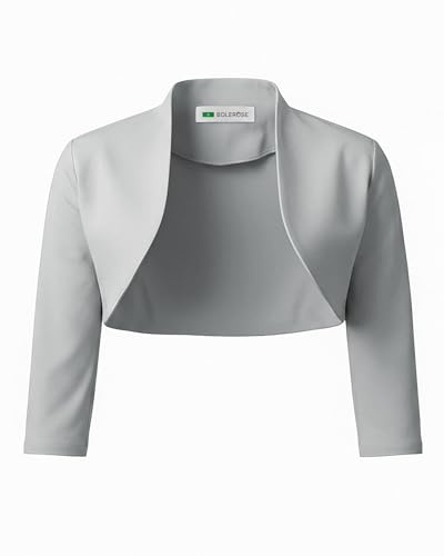 BOLEROSE Tailored 3/4 Sleeve Formal Bolero Shrug, Silver, XXL