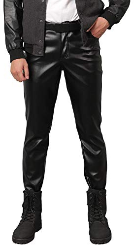 Idopy Traje de Fiesta para Hombres Pantalones de Cuero sintético Pantalones de Motociclista