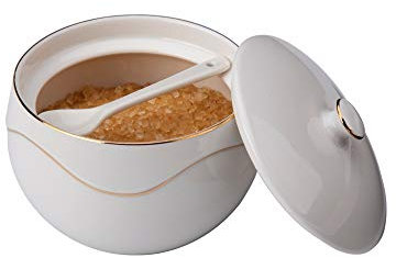 KITCHENDAO Sucrier en porcelaine avec couvercle et cuillère - Sans poussière - Pot à sucre en céramique pour comptoir de cuisine, café, lave-vaisselle, four, congélateur - 325 ml