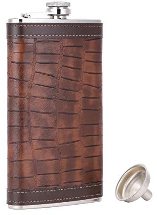 TANEAXON Fiaschetta da 350 ml con tasca in pelle di coccodrillo per whisky, liquori, liquori, con imbuto e scatola, in acciaio inox e a prova di perdite
