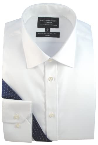 COLLAR AND CUFFS LONDON - Ultimate Non-Iron - 100% Pure Premium Cotton - Fit Guaranteed - Twill Fabric - White Men's Shirt - Long Sleeve - Slim Fit, Single Cuff - Plain Pattern - WS 16