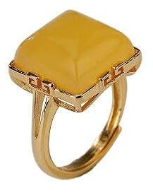 WLLDDDIU Ring Aus 925Er Sterlingsilber, Vergoldet, Einfache Intarsien, Quadrat, Natürlicher Bernstein, Offen, Verstellbare Ringe, Schmuckgeschenke Für Jungen, Mädchen, Männer, Frauen Ring Schmuck,