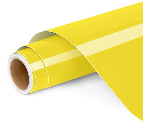 Permanent Vinyl for Cricut, 12 x4ft Yellow Self Adhesive Vinyl Roll for Cricut and Silhouette Cameo, Yellow Vinyl for Party Decoration, Window Stickers, Home Decor