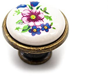 DOJA Barcelona | Vintage Schrankknöpfe Frühlingsblume | Ø26.5x23mm | 12 Pack | Antike Möbelknöpfe aus Porzellan und antikes Messing | Vintage Möbelknauf | rustikale Türdekorationen | Griffe Vintage