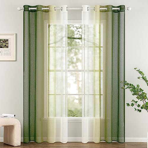 Woaboy 2er Set Voile Vorhang Zweifarbiger Vorhang mit Ösen Transparente Gardine Ösenschal Dekoschal Fensterschal Lichtdurchlässig für Schlafzimmer und Wohnzimmer 140x225cm Olivergrün