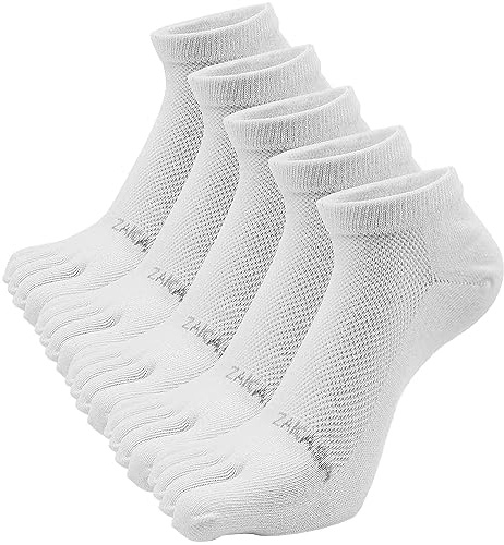 PUTUO Calcetines con Dedos de Deporte para Hombre: Calcetines Tobilleros de Correr Hombre calcetín Dedos Separados de Algodón Cortos Deportivos Transpirables 5 para 43-46