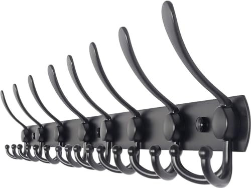 TOJ Living Wandgarderobe - 75CM - 24 Haken - Kleiderhaken - Garderobenhaken - Kleiderhaken wand - Wandgarderobe schwarz - Garderobenstange wandmontage - Wandhaken garderobe - Edelstahl - Schwarz