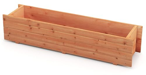 TANGZON Wooden Garden Planter, Heavy Duty Rectangular Trough Box with 2/4 Drainage Holes, Indoor Outdoor Raised Flower Bed for Patio Balcony Backyard (Orange, 110 x 27 x 26 cm)