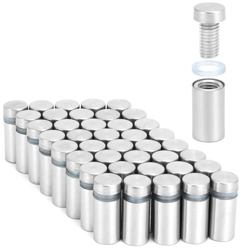 QWORK® 40-pack fästningsskyltar glasögon skruvar 12 mm x 25 mm – väggmonterade fästskruvar i rostfritt stål för glasaffischer, annonser med mera