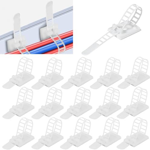 Verstellbare Kabelhalter, 50 Stück Kabelclips Verstellbare Kabelbinder, Kabelbinder Klebe Kabelclips, Weiß Kabelklemmen Schraubbar, Kabelklemme, für Zuhause, Büro, Wire Management