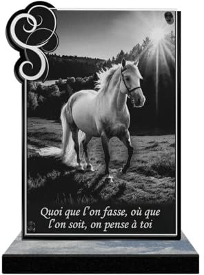 Eternel - Plaque Funéraire Personnalisée Cadre Ornements - Cheval, Chevaux, Equitation, Cavalier - Texte Personnalisable, Plaque Funéraire Gravée au Laser pour Hommage, Mortuaire Cérémonie Enterrement