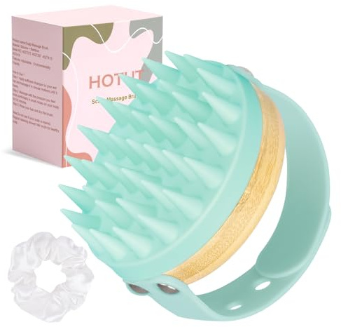 HOTUT Cepillo Cuero Cabelludo para Champú y Masaje Cabeza, Cepillo Pelo de Silicona con Coleteros de Seda, Mojado & Seco, Masajeador Cuero Cabelludo, Exfoliante, Limpieza Profunda y Cuidado - Azul