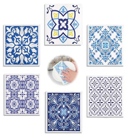 Jormftte 6 Pack Swedish Kitchen Dish Cloths, Reusable Sponge Cleaning Cloths, Super Absorbent Swedish Dishcloths Quick Drying for Washing Dishes Home Counter Wipe