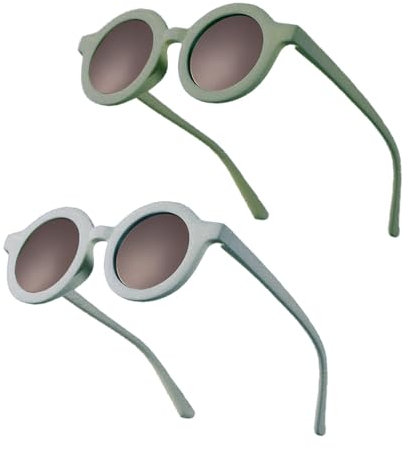 2 Stück Sonnenbrille Kinder Polarisierte Kinder Sonnenbrillen 3-8 Jahre Kindersonnenbrillen UV400 Schutz Kindersonnenbrille Biegsamer Rahmen Retro Runder Sunglasses für Mädchen Jungen (Grün+Hellblau)