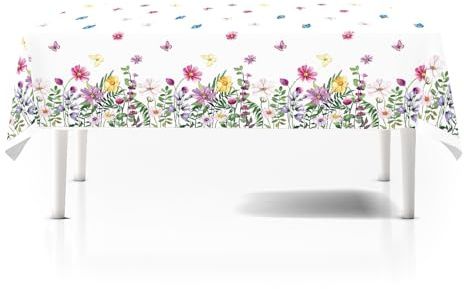 MUNSKT 1 Piece Spring Wildflowers Tea Party Tablecloth 137x274cm Stain Resistant Table Linen for Garden, Kitchen, Party Decorations
