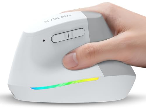 KYSONA Souris Ergonomique Verticale sans Fil – Bluetooth & 2,4 GHz, Clic Silencieux, Rechargeable, 5 DPI Réglables, Compatible PC, Mac, Ordinateur Portable – Blanc