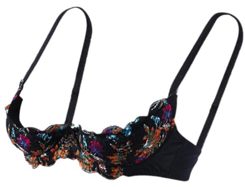 Sweeaau Soutien-gorge balconnet pour femme avec effet push-up 1/4 coupe dentelle, sous-vêtements à armatures, bas col, nœuds étagés, lingerie dentelle à étagères, 36C
