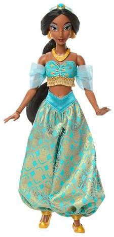 Mattel Disney Princess Glitzerprinzessin Jasmin Modepuppe mit Zubehörteilen, mit abnehmbarem Outfit, abnehmbaren Schuhen, Abnehmbarer Halskette und abnehmbaren Ohrringen, vom Film inspiriert, JMP63