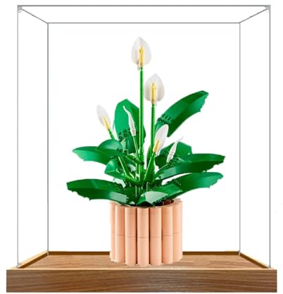 Acrylic Display Box for Lego 11504 Peace Lily Model, Transparent Dustproof Display Box, Compatible with Lego 11504 Model (Model Not Included) (Wooden Base 3mm)