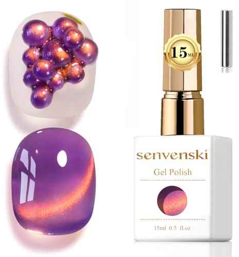 Senvenski Gelatina Vitral ojo de gato Esmaltes Semipermanentes Para uñas con iman 15ML Magnético Cat Eye Galaxias Holográfica Brillante Color Esmaltes de gel de uñas (Ametista Lila, 15ml)