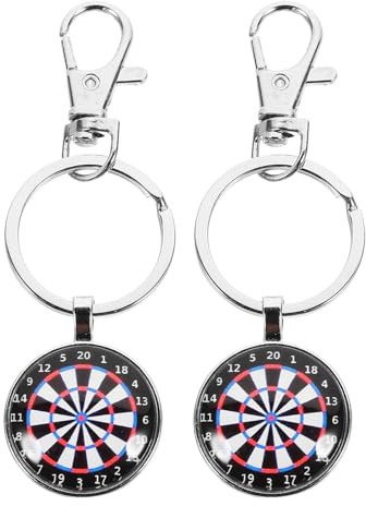 GAROZATION 2pcs Silver Dartboard Keychain Set, Vintage Metal Dart Target Pendant, Collectible Sport Charm for Everyday Use