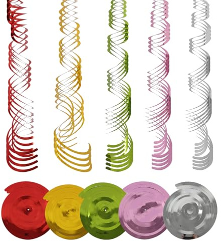 Pack 30 Serpentinas Colgantes Espiral, Decoración de Remolino Doble para Fiestas, Guirnaldas de Techo Colgador para Bodas Cumpleaños Navidad, Multicolor Oro Plata Rojo Rosa Verde