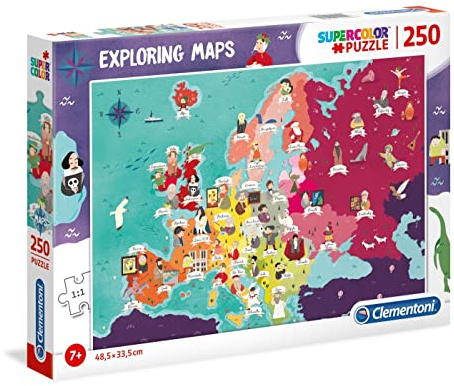 Clementoni 29061 Supercolor Berühmte Persönlichkeiten Europas – Puzzle 250 Teile ab 7 Jahren, buntes Kinderpuzzle mit besonderer Leuchtkraft & Farbintensität, Geschicklichkeitsspiel für Kinder