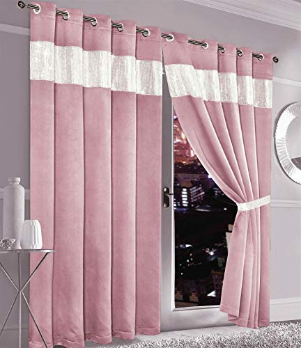 Olivia Rocco Diamante Blackout Eyelet Curtains With Tie Backs Black Out Thermal Ring Top Curtain Pair Window Dressing, 66 (Width) x 90 (Drop) Blush Pink