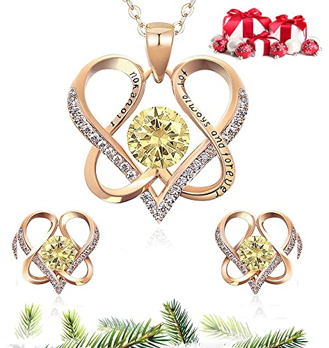 DYD S925 Plata Conjuntos de Joyas para Mujer, Chapado en Oro Set Collar y Pendientes de Cumpleaños Regalos para Mamá/Hermana/San Valentín, Rosado… (Yellow-1)