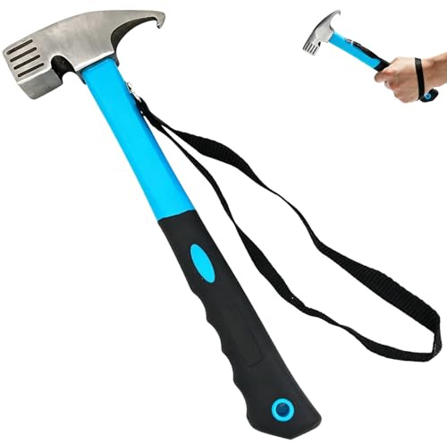 Eidoct Camping Hammer Tent Peg Puller, Outdoor Multifunction High Carbon Steel Hook Angle Design Tent Pegs Stake Nail Puller Remover Hammer with Tent Peg Remover for Outdoor Camping Picnic (Blue)