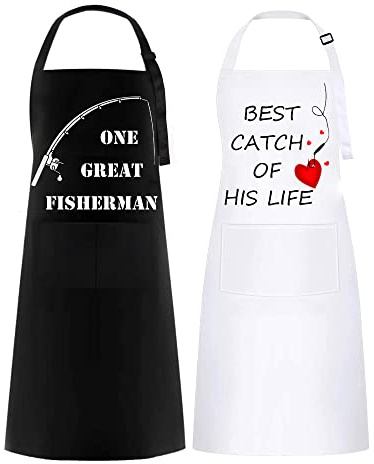 FunChaos 2 Couple Tabliers, Mr & Mrs Tabliers, Blancs et Noirs Tablier, Cadeaux pour Fiançailles de Mariage, Anniversaire, Saint Valentin, Personnalisé Tablier pour Couple (Imperméable)