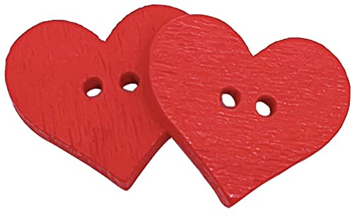 100pcs Wood Buttons - Heart Shaped Buttons Red Decorative Buttons for Sewing Decoration DIY Craft